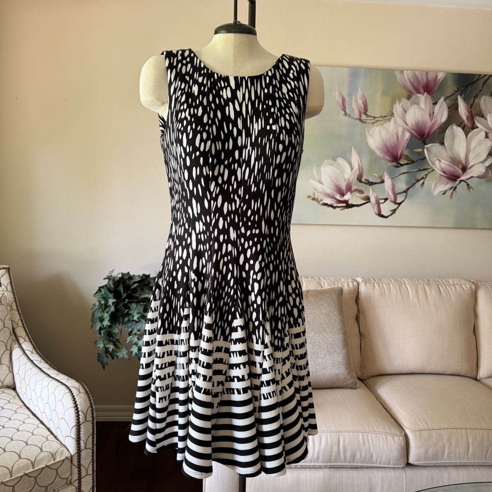 Eliza J Polka Dot And Striped Fit And Flare Dress - Picture 2 of 15